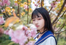 长发美女清新迷人户外写真图片-美图岛